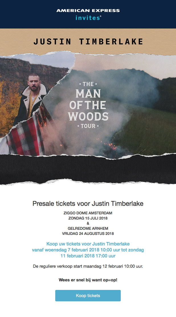 Justin Timberlake Man of the Woods tour Ticketmaster tickets via American Express3