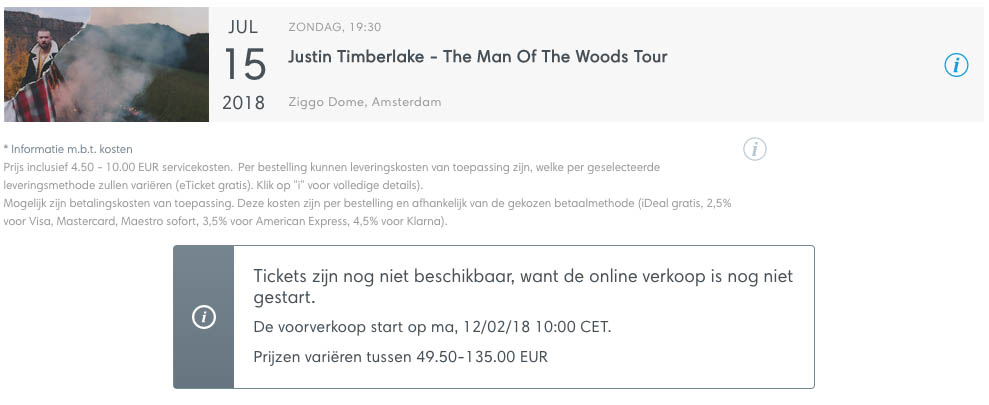 Justin Timberlake Ticketmaster presale tickets via American Express5