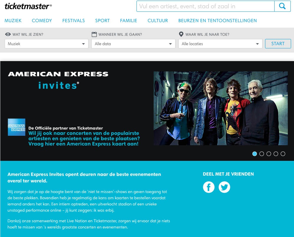 TicketMaster concertickets accepteert American Express Creditcards2